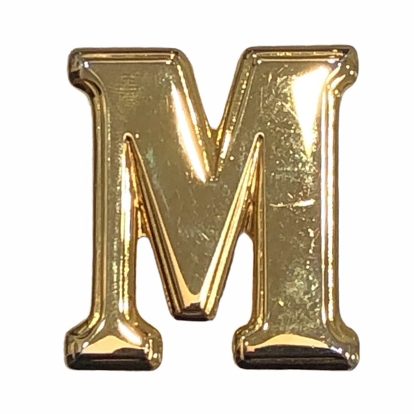 VINTAGE GOLD TONE "M" BLOCK LETTER BROOCH - Picture 3 of 14